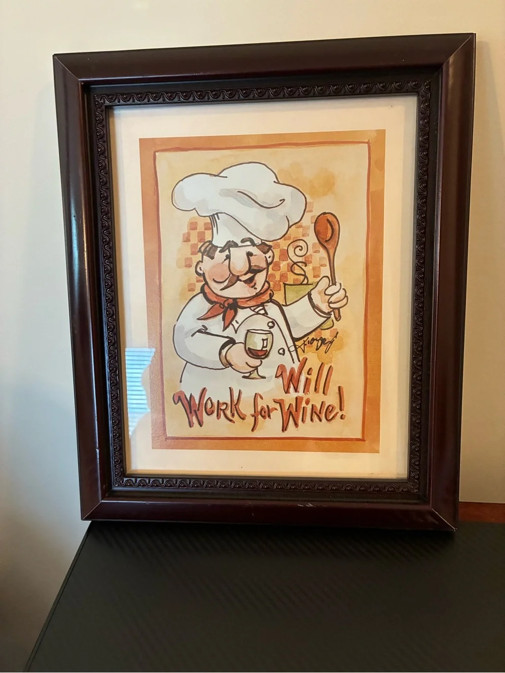 Whimsical Italian Decor Chef Illustration Wall Art Print in Cream and Brown
